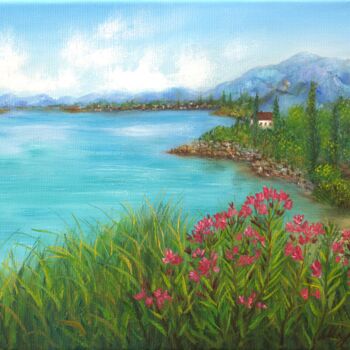 Painting titled "Seascape with olean…" by Ludmilla Ukrow, Original Artwork, Oil