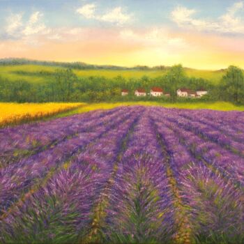 Картина под названием "Sunset at the laven…" - Ludmilla Ukrow, Подлинное произведение искусства, Масло