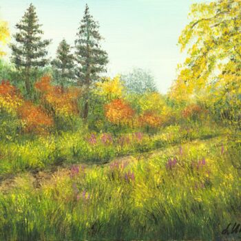 Painting titled "Golden autumn" by Ludmilla Ukrow, Original Artwork, Oil