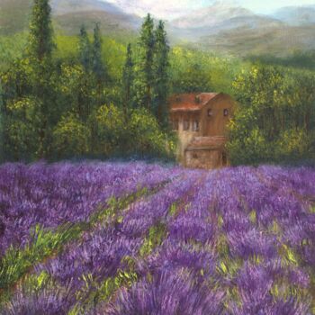 Schilderij getiteld "Lavender landscape…" door Ludmilla Ukrow, Origineel Kunstwerk, Olie