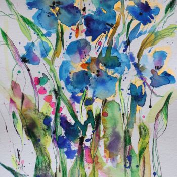 绘画 标题为“Expressive Blumen i…” 由Ludmilla Wingelmaier, 原创艺术品, 水彩