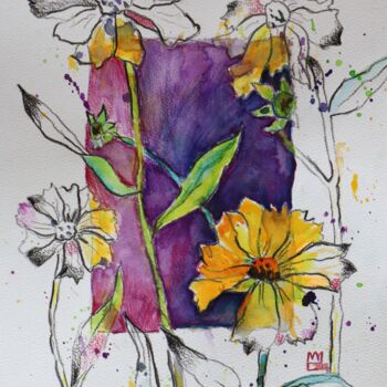 Pintura intitulada "Expressive Blumen i…" por Ludmilla Wingelmaier, Obras de arte originais, Aquarela