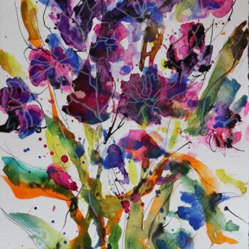 Malerei mit dem Titel "Expressive Blumen i…" von Ludmilla Wingelmaier, Original-Kunstwerk, Aquarell