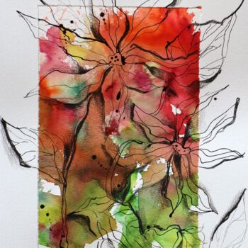 Pittura intitolato "5 Expressive Blumen…" da Ludmilla Wingelmaier, Opera d'arte originale, Acquarello