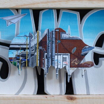 Malerei mit dem Titel ""Throwup3"" von Ludo Lassalle, Original-Kunstwerk, Acryl Auf Holzplatte montiert