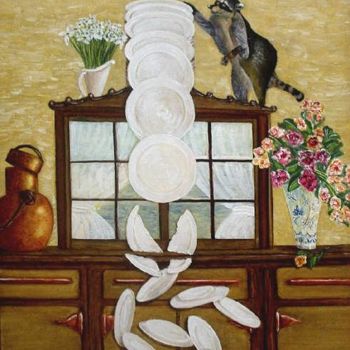 Painting titled "Falling Plates" by Ludovic Van Begin, Original Artwork, Oil