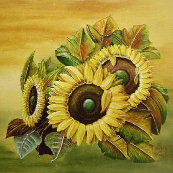 Painting titled "Floating Sunflowers" by Ludovic Van Begin, Original Artwork, Other