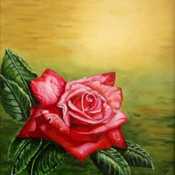 Painting titled "Red Rose" by Ludovic Van Begin, Original Artwork