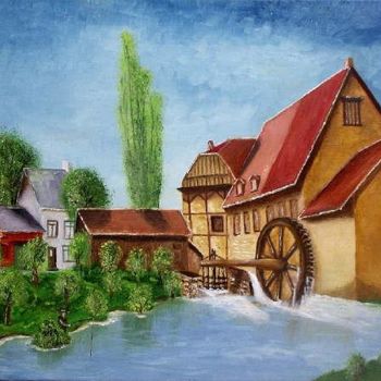 Painting titled "The mill" by Ludovic Van Begin, Original Artwork