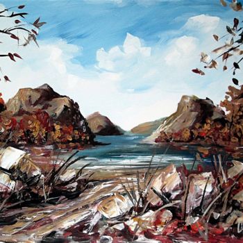 Painting titled "autumn-lake" by Ludo Sevcik, Original Artwork, Acrylic