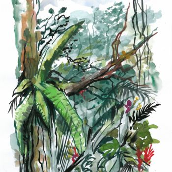 Pintura intitulada "in-jungle" por Ludo Sevcik, Obras de arte originais, Aquarela