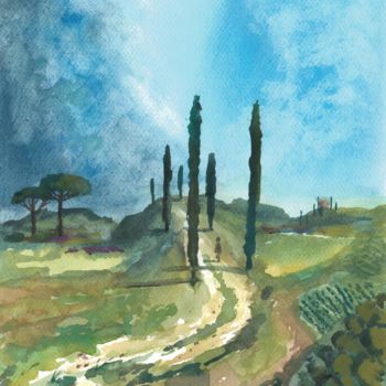 Painting titled "sollegiato-toscana" by Ludo Sevcik, Original Artwork, Watercolor