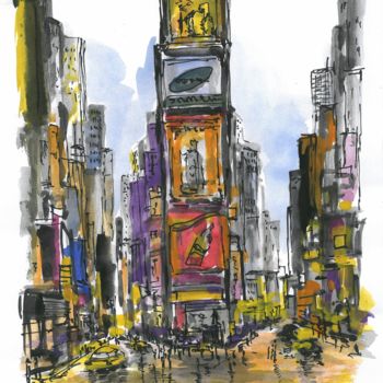 Pintura intitulada "new-york-city" por Ludo Sevcik, Obras de arte originais, Aquarela