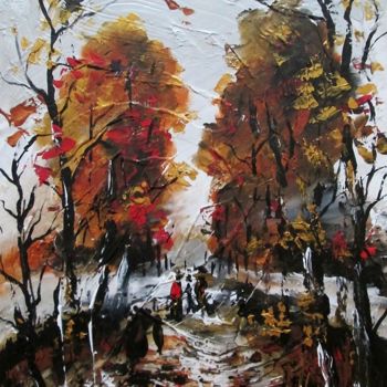 Schilderij getiteld "autumn walk" door Ludo Sevcik, Origineel Kunstwerk, Acryl