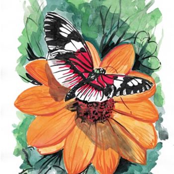 Malarstwo zatytułowany „butterfly-3.jpg” autorstwa Ludo Sevcik, Oryginalna praca, Akwarela