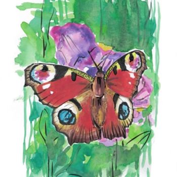 Ζωγραφική με τίτλο "butterfly-5.jpg" από Ludo Sevcik, Αυθεντικά έργα τέχνης, Μελάνι