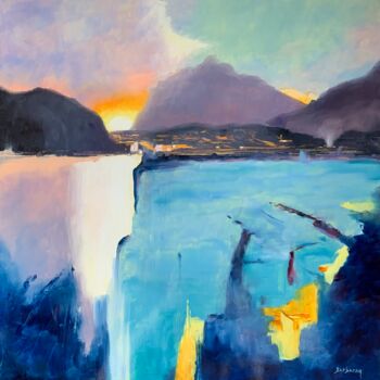 Painting titled "Le lac d’Annecy" by Ludovic Barbaray, Original Artwork, Oil