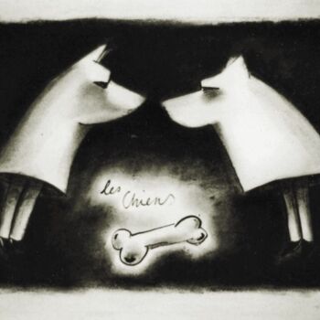 Tekening getiteld "les chiens" door Ludovic Burggraeve, Origineel Kunstwerk