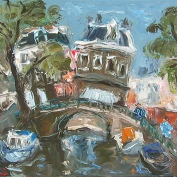 Painting titled "Pont Amsterdam" by Ludovic Labbé, Original Artwork, Oil