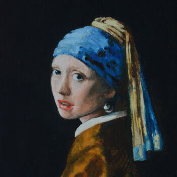 Malerei mit dem Titel "Jeune Fille à la pe…" von Ludovic Lan, Original-Kunstwerk, Öl