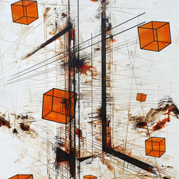 Malarstwo zatytułowany „BUILD” autorstwa Ludovic Mercher, Oryginalna praca, Akryl Zamontowany na Drewniana rama noszy