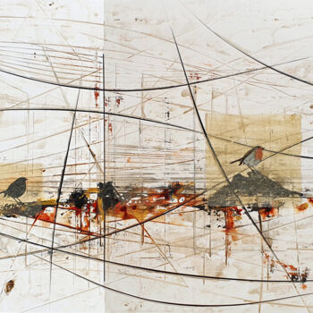 제목이 "LE VOL DES OISEAUX"인 미술작품 Ludovic Mercher로, 원작, 아크릴 나무 들것 프레임에 장착됨