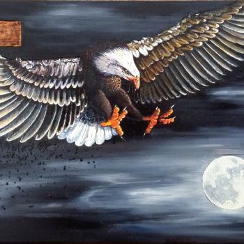 Painting titled "fly-on-wood" by Ludovic Robine, Original Artwork, Acrylic