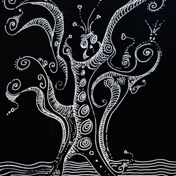Drawing titled "CHOUETTE PLANETE" by Ludovic Spyrr, Original Artwork, Marker Mounted on Other rigid panel