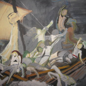 Pittura intitolato "le naufrage" da Ludovic Grumel, Opera d'arte originale, Olio