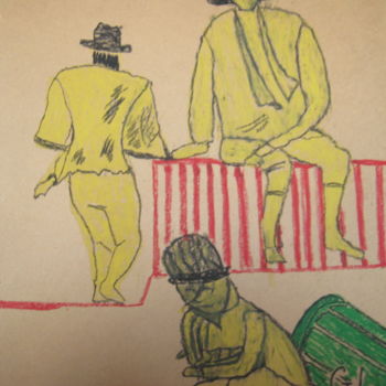 Disegno intitolato "les buttes" da Ludovic Grumel, Opera d'arte originale, Matite colorate