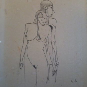 Drawing titled "duo" by Ludovic Grumel, Original Artwork, Pencil