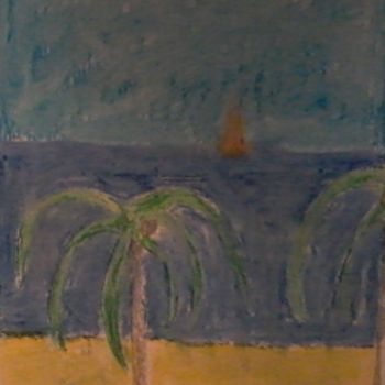 제목이 "la plage du paradis"인 그림 Ludovic Grumel로, 원작, 연필 나무 들것 프레임에 장착됨