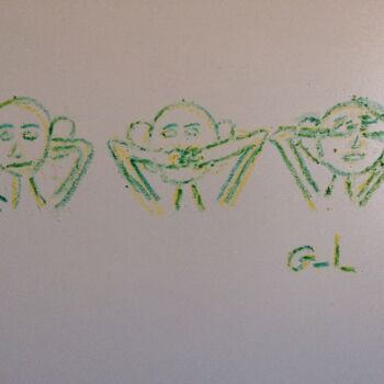 Картина под названием "les trois singes" - Ludovic Grumel, Подлинное произведение искусства, Пастель