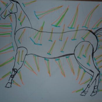 Pintura titulada "1 cheval de feu" por Ludovic Grumel, Obra de arte original, Rotulador