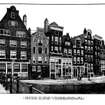 Prenten & gravures getiteld "Oude Zijds Voorburg…" door Ludwig Willem Reymert Wenkenbach, Origineel Kunstwerk, Digitale afdr…