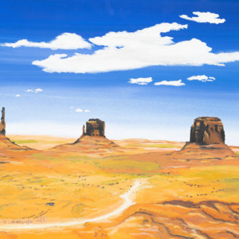 Painting titled "Monument Valley" by Luethi Alias Abdelghafar, Original Artwork, Oil Mounted on Wood Stretcher frame