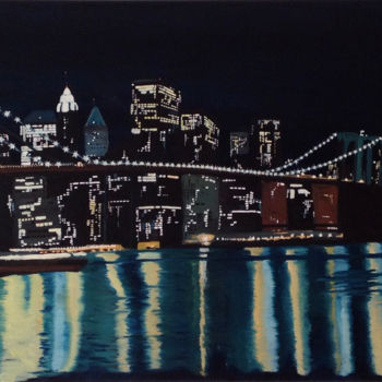 Painting titled "New York's Brooklin…" by Luethi Alias Abdelghafar, Original Artwork, Oil Mounted on Wood Stretcher frame