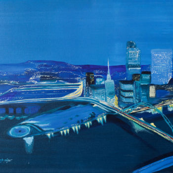 Malerei mit dem Titel "Skyline by night" von Luethi Alias Abdelghafar, Original-Kunstwerk, Öl Auf Keilrahmen aus Holz montie…