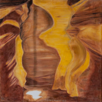 Painting titled "Höhle mit Lichtspie…" by Luethi Alias Abdelghafar, Original Artwork, Oil Mounted on Wood Stretcher frame