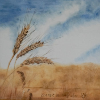 Schilderij getiteld "Weizenähren im Wind" door Luethi Alias Abdelghafar, Origineel Kunstwerk, Olie Gemonteerd op Frame voor…