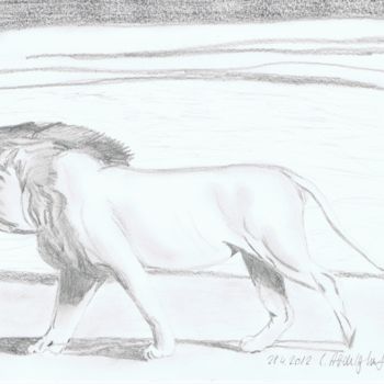 Zeichnungen mit dem Titel "Löwe" von Luethi Alias Abdelghafar, Original-Kunstwerk, Bleistift