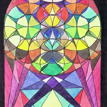 Рисунок под названием "Kirchenfenster 2012" - Luethi Alias Abdelghafar, Подлинное произведение искусства, Цветные карандаши