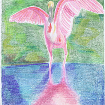 Dessin intitulée "Flamingo" par Luethi Alias Abdelghafar, Œuvre d'art originale, Conté
