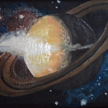 Malarstwo zatytułowany „Saturn” autorstwa Luethi Alias Abdelghafar, Oryginalna praca, Olej Zamontowany na Drewniana rama nos…