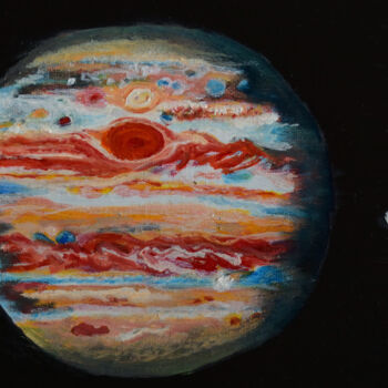 Schilderij getiteld "Jupiter" door Luethi Alias Abdelghafar, Origineel Kunstwerk, Olie Gemonteerd op Frame voor houten branc…