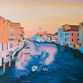 Painting titled "Venedig bei Sonnenu…" by Luethi Alias Abdelghafar, Original Artwork, Oil Mounted on Wood Stretcher frame