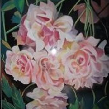 Painting titled "Les roses anciennes" by Lugez Marcelle, Original Artwork, Pastel