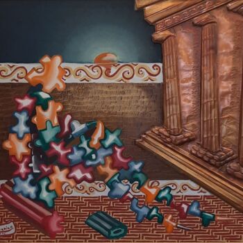 Painting titled "Osservando il tempio" by Luigi Basile, Original Artwork, Oil