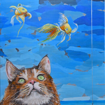 Pittura intitolato "Even fish can fly" da Luigi Cataldi, Opera d'arte originale, Acrilico