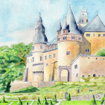 Картина под названием "Castello di Bürresh…" - Luigi Giammattei, Подлинное произведение искусства, Акварель